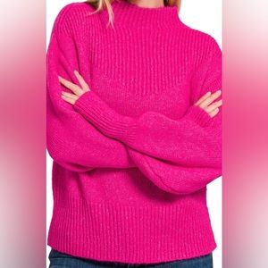 Zenana Hot Pink Mock Neck Sweater